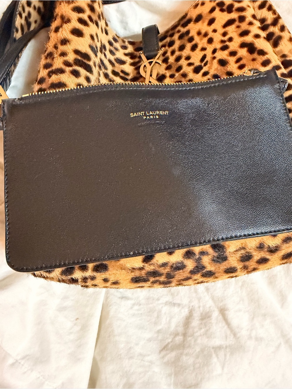Saint Laurent Leopard-Print Shoulder Bag in Brown and Black - Picture 8 of 16